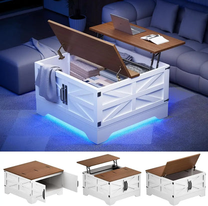 Square Coffee Table storage&LED Light