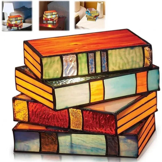 Colored Glass Stacked Books night light  decoration