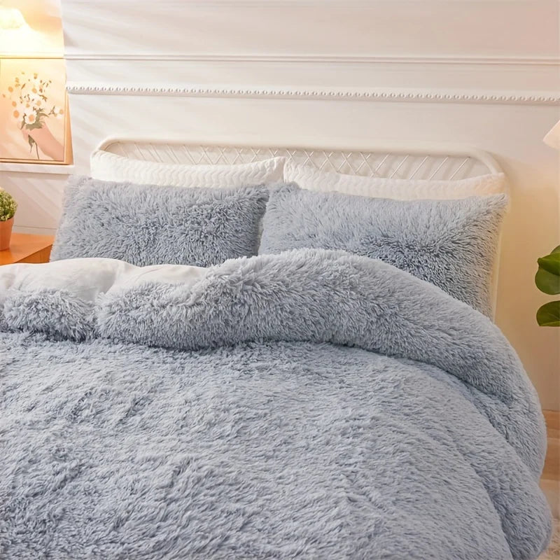 3PC Solid Plush Duvet Cover Set – Soft, Skin-Friendly Bedding for All Seasons