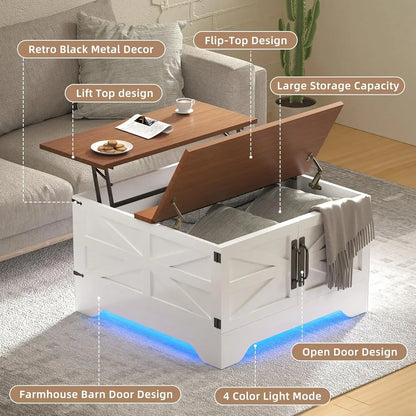 Square Coffee Table storage&LED Light
