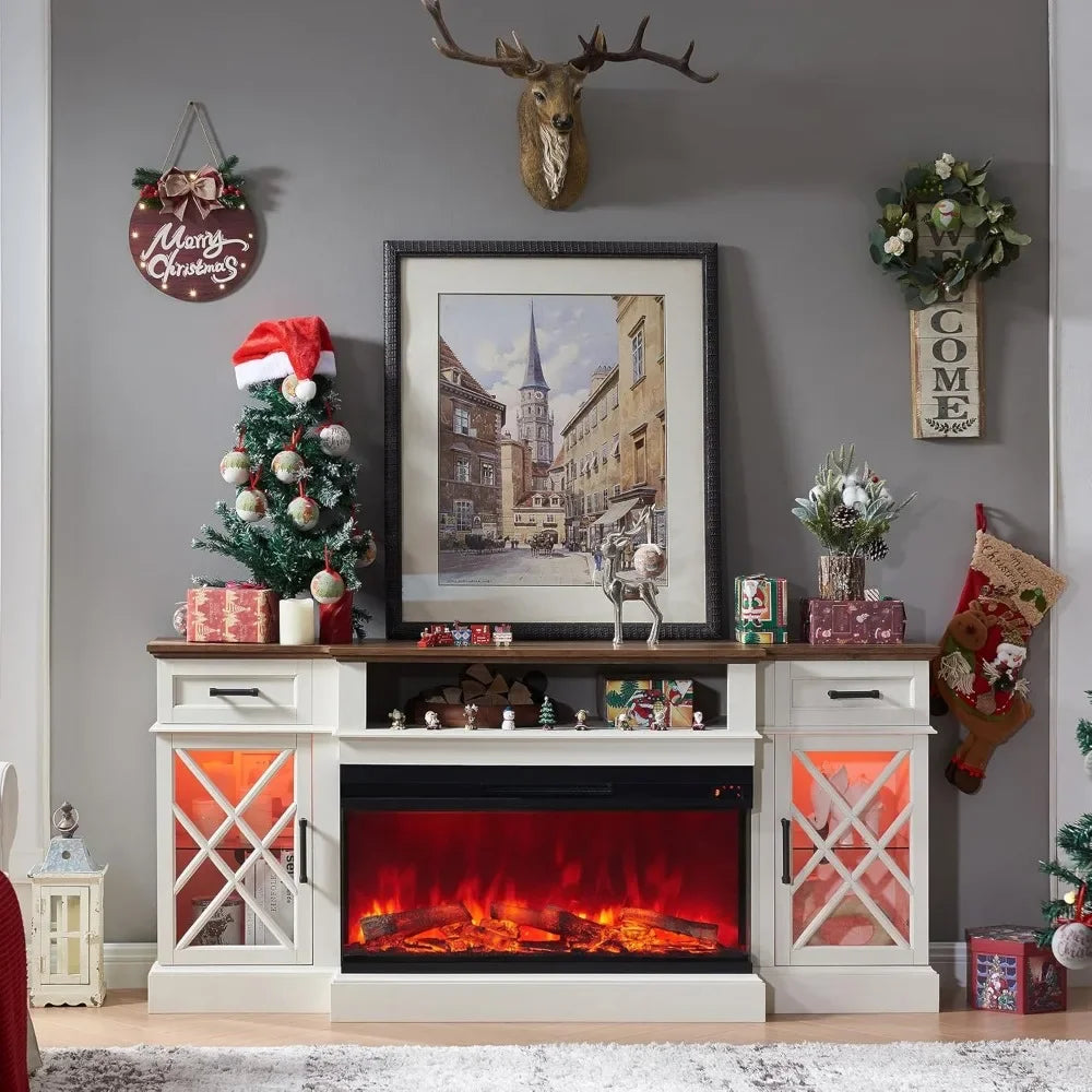 Glass Electric Fireplace TV Stand