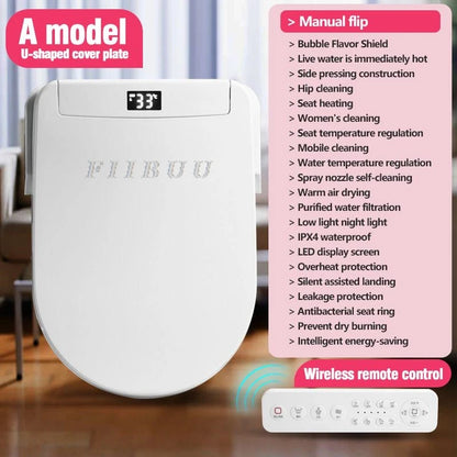 Smart Elongated Bidet Toilet Seat with Remote & Instant Heating
