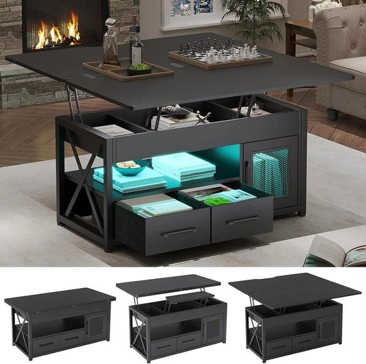 4 in 1 Coffee Tables with Storage Cabinet for Living Room