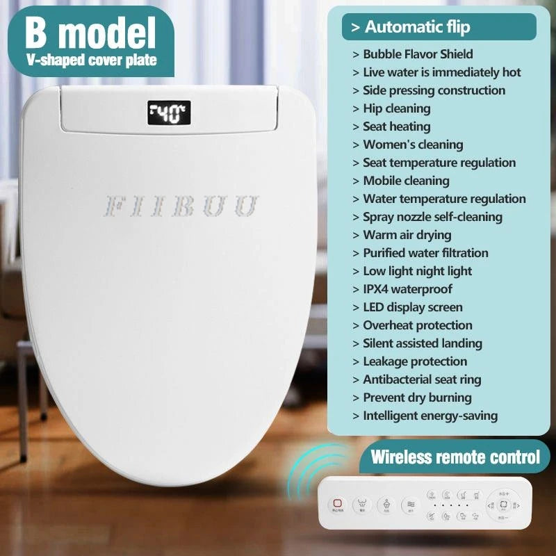 Smart Elongated Bidet Toilet Seat with Remote & Instant Heating