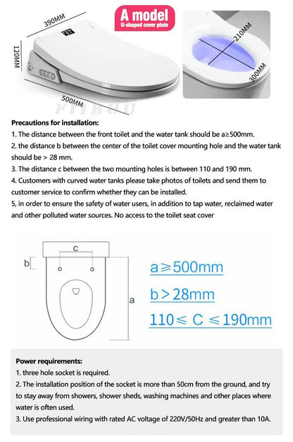 Smart Elongated Bidet Toilet Seat with Remote & Instant Heating