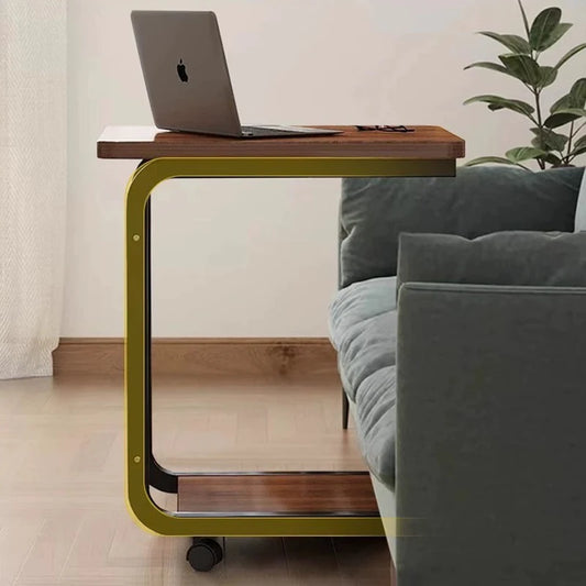 C-Shaped Mobile Coffee Table with Sofa Side Cabinet