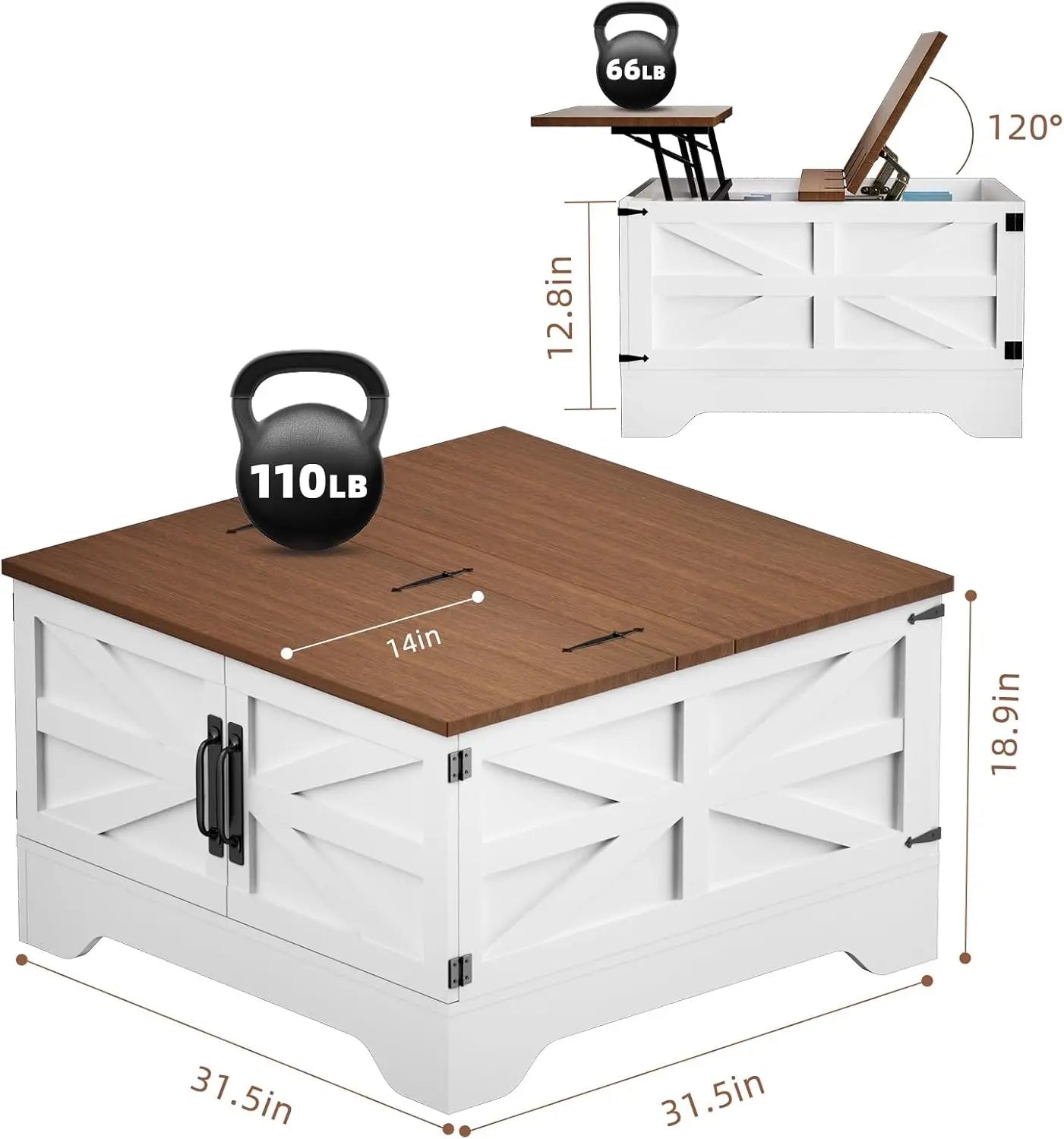 Square Coffee Table storage&LED Light