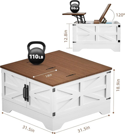 Square Coffee Table storage&LED Light