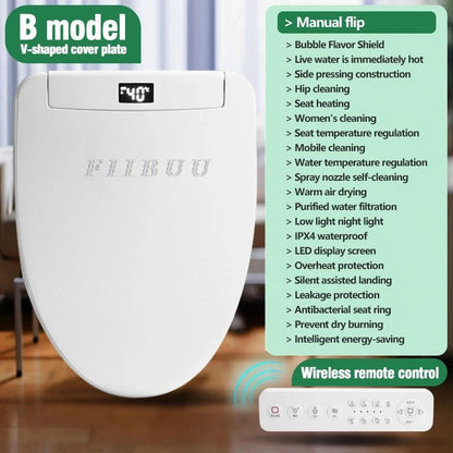 Smart Elongated Bidet Toilet Seat with Remote & Instant Heating