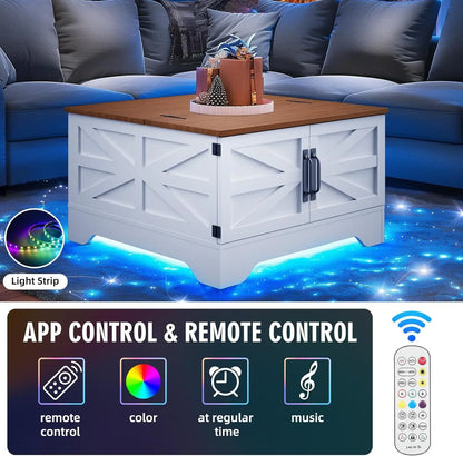 Square Coffee Table storage&LED Light