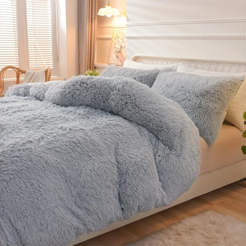 3PC Solid Plush Duvet Cover Set – Soft, Skin-Friendly Bedding for All Seasons