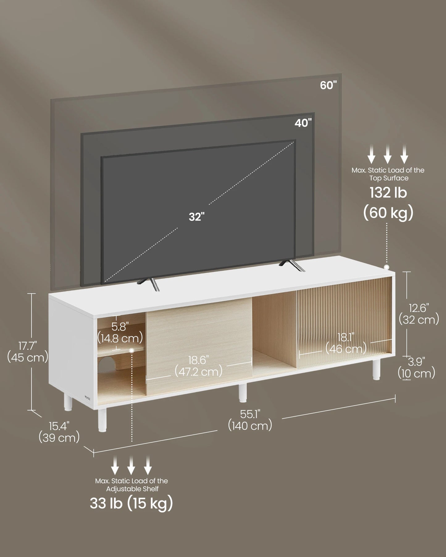 VASAGLE TV Stand for up to 60 Inch TV