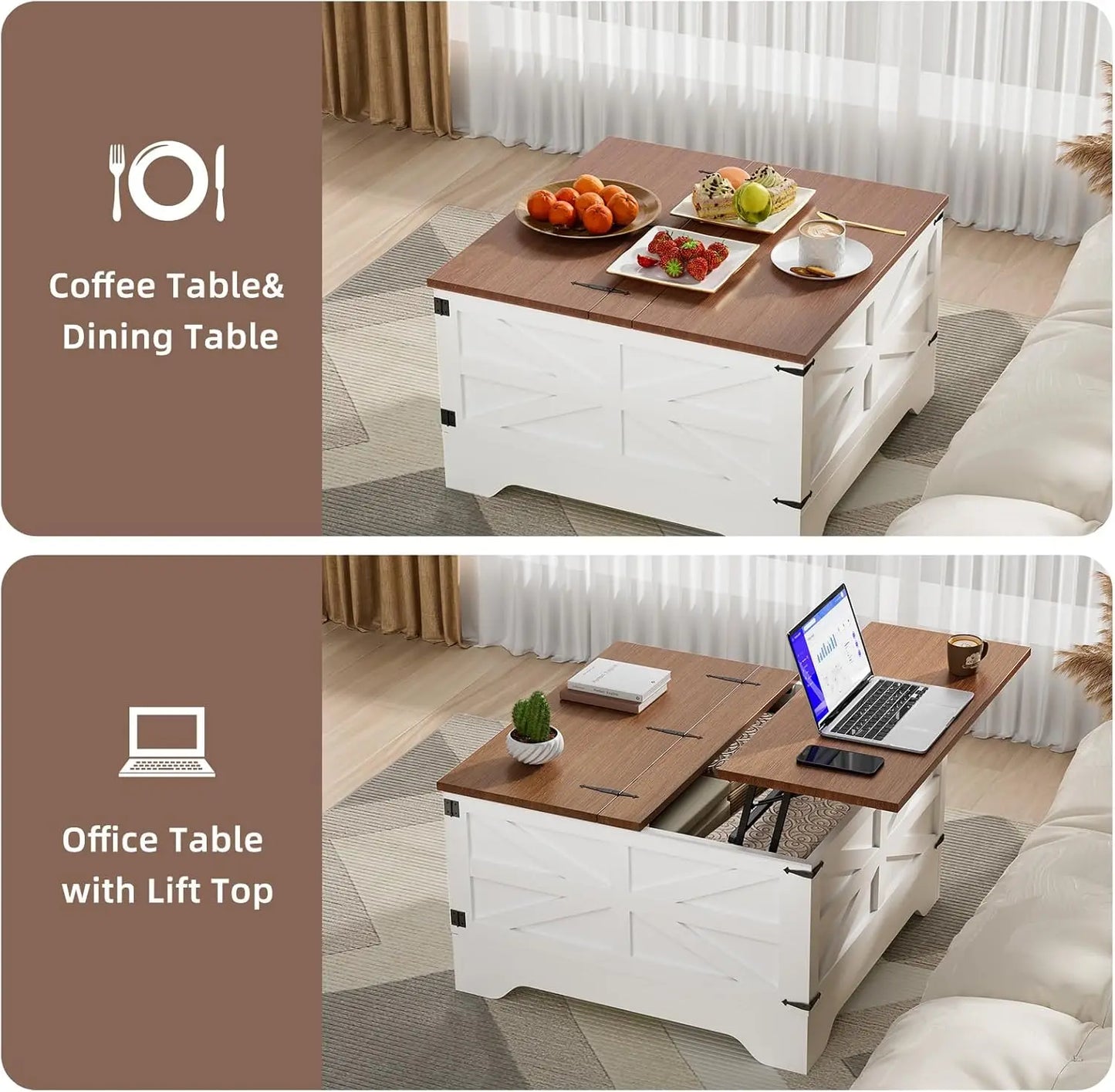 Square Coffee Table storage&LED Light